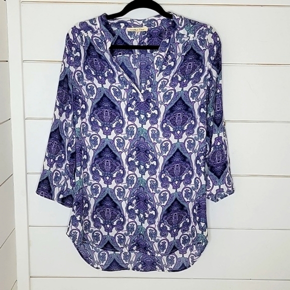 Wishful Park medium purple and white paisley pullover blouse - Picture 1 of 5